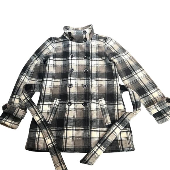 Ike Behar Plaid Double Breasted Belted Coat Jacket M Classic Preppy Academia - Picture 5 of 10